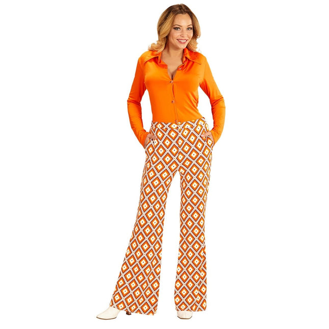 Disco 70S Broek Oranje Dames Ruit van Widmann koop je bij Partywinkel