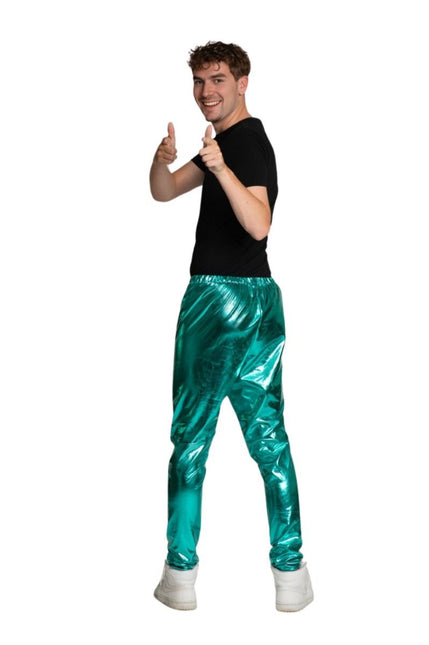 Disco 70S Broek Turquoise Metallic van Partychimp koop je bij Partywinkel