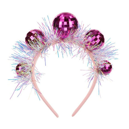 Disco 70S Haarband Roze Discoballen van Partydeco koop je bij Partywinkel