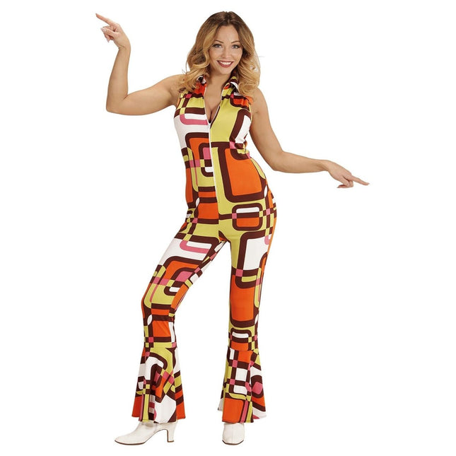 Disco 70S Jumpsuit Groen Oranje Dames van Widmann koop je bij Partywinkel