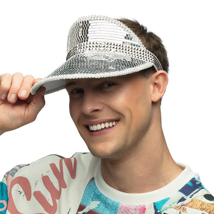 Disco 70S Zonneklep Zilver Pailletten van Boland koop je bij Partywinkel