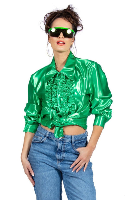 Disco Blouse Ruches Donkergroen van Wilbers & Wilbers koop je bij Partywinkel