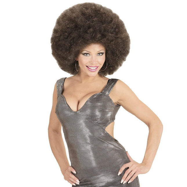 Donkerbruine Pruik Afro Extra Groot van Widmann koop je bij Partywinkel