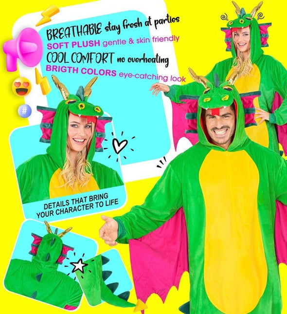 Draak Pluche Jumpsuit met Kap en Masker van Widmann koop je bij Partywinkel