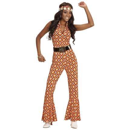 Disco 70S Jumpsuit Oranssi Hyvät ruudullinen