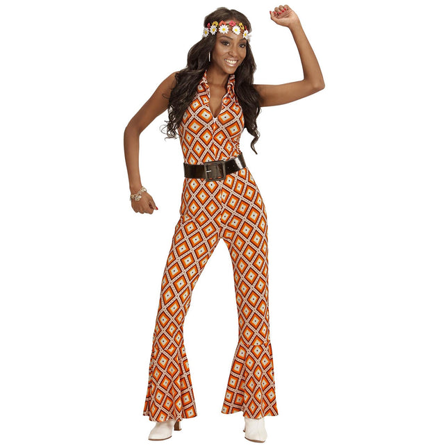 Disco 70S Jumpsuit Oranssi Hyvät ruudullinen