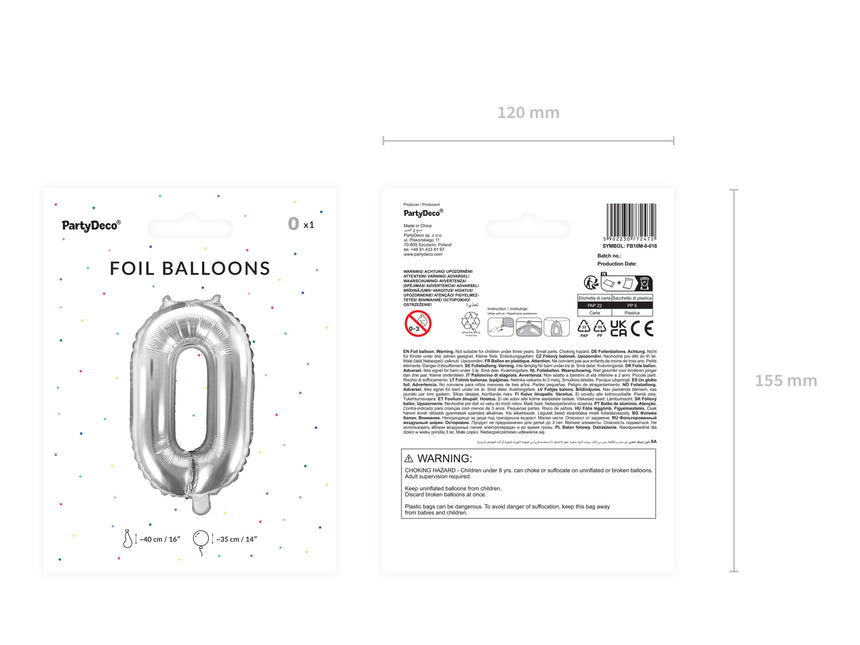 0 Vuosi Kuva Ilmapallo Hopea 35cm