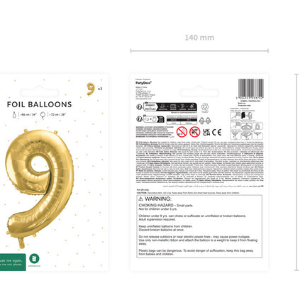 9 vuoden hahmo ilmapallo kultainen tyhjä 72cm