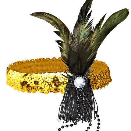 Gold Headband paljetteja höyhenet
