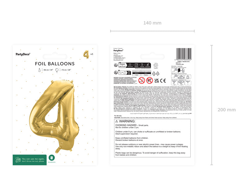 4 vuoden kuva ilmapallo kultainen tyhjä 72cm