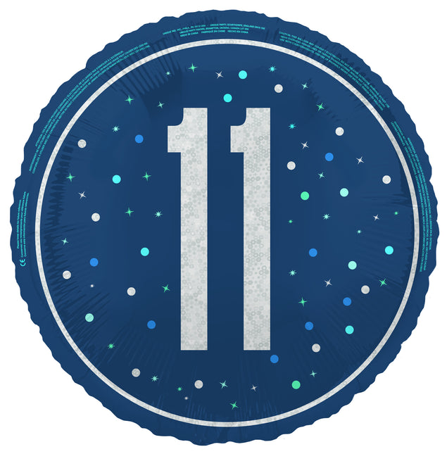 11 vuoden helium ilmapallo sininen tyhjä 45cm