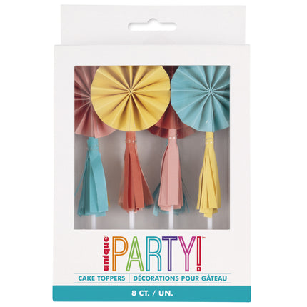Värilliset Cupcake Toppers Mini tuuletin tupsut 8kpl