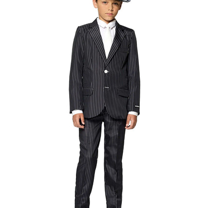 Gangsteri Pinstripe musta puku Boy Suitmeister
