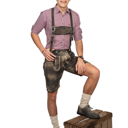 Lederhose ruskea miesten lyhyt jalka napeilla varustettuna