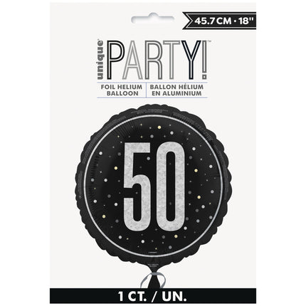 50 vuotta helium ilmapallo musta valkoinen tyhjä 45cm
