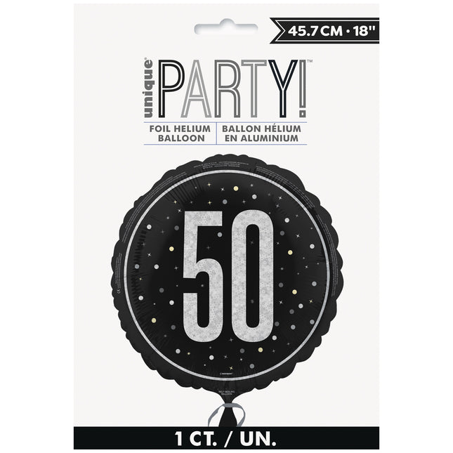 50 vuotta helium ilmapallo musta valkoinen tyhjä 45cm