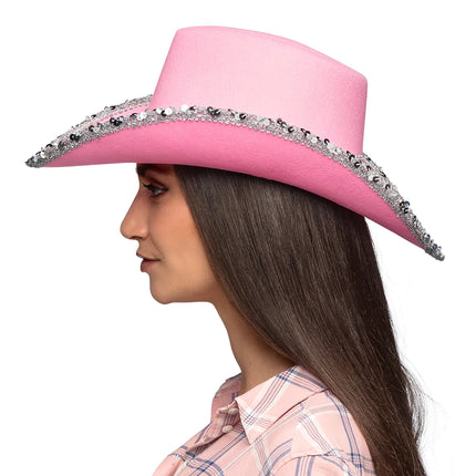 Vaaleanpunainen cowboy hattu glitter