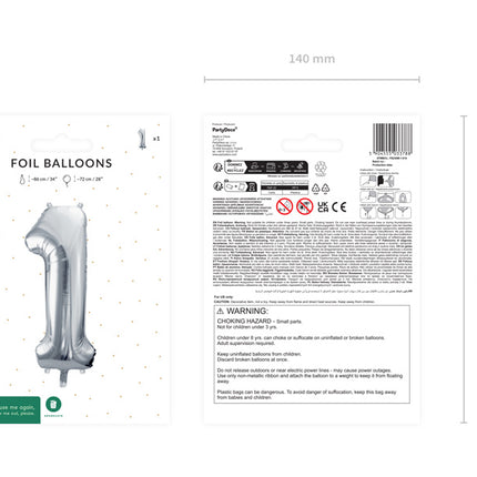 1 vuosi kuva ilmapallo hopea tyhjä 72cm