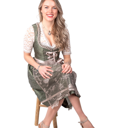Vaaleanpunainen Valkoinen Creme Dirndl Mekko Oktoberfest Hyvät Jaquard Harmaa Harmaa