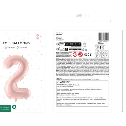 2 vuoden kuva ilmapallo vaaleanpunainen tyhjä 72cm