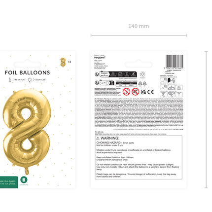 8 vuoden hahmo ilmapallo kultainen tyhjä 72cm
