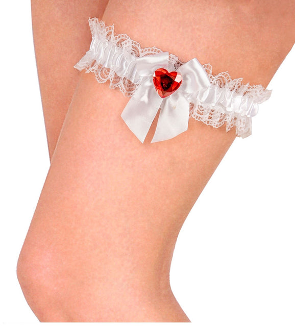 Valkoiset sukkanauhat punaisella timanttisydämellä