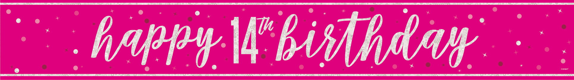 Hyvää syntymäpäivää banneri vaaleanpunainen 14 vuotta 2.74m