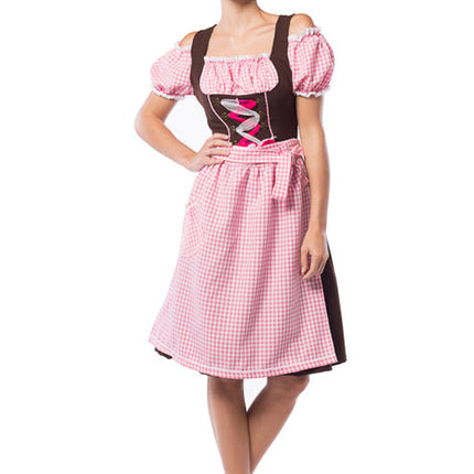 Dirndl Mekko Oktoberfest Pitkä Vaaleanpunainen