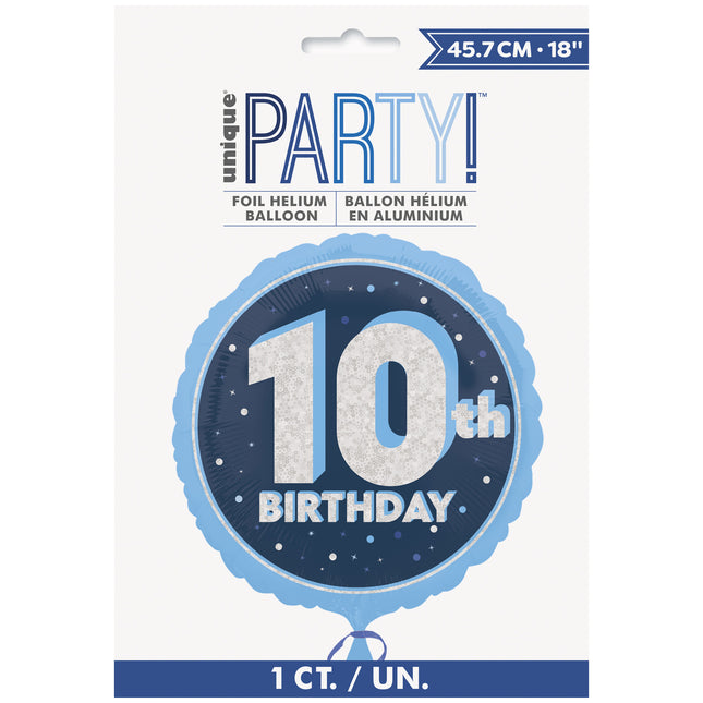 10 vuoden helium ilmapallo sininen tyhjä 45cm