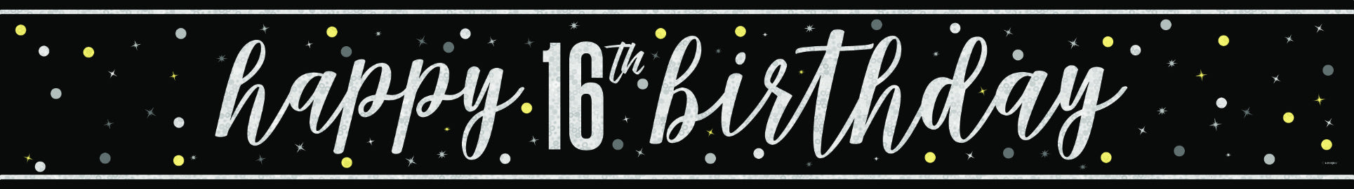 Hyvää syntymäpäivää banneri musta 16 vuotta 2.74m