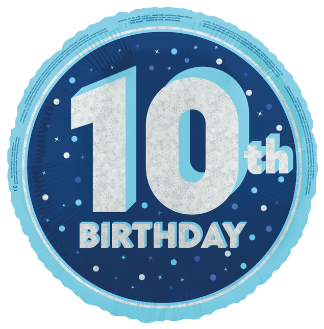 10 vuoden helium ilmapallo sininen tyhjä 45cm