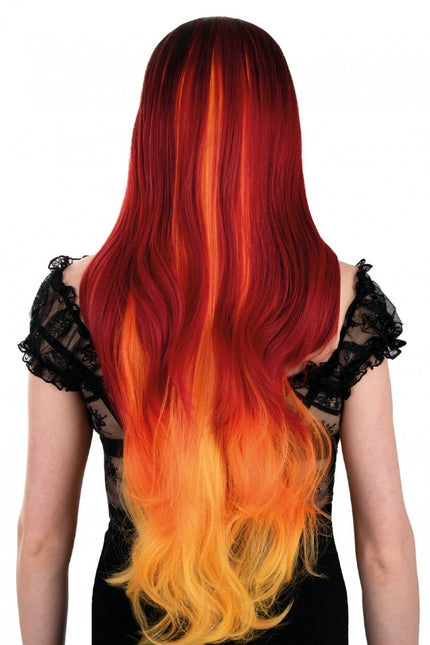 Peruukki Selena pitkä kiharat punainen ja oranssi