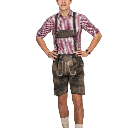 Lederhose ruskea miesten lyhyt jalka napeilla varustettuna