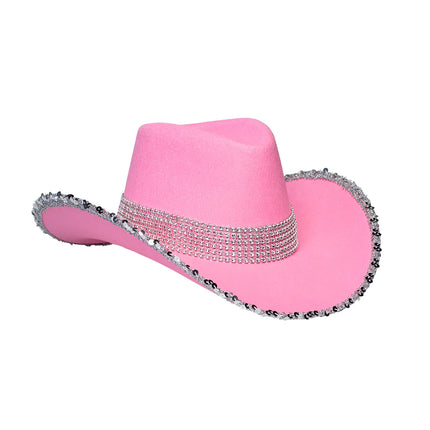 Vaaleanpunainen cowboy hattu glitter