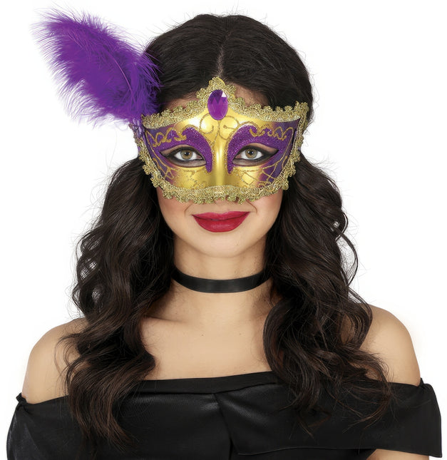 Venetsialainen silmänympärysnaamio kultainen violetti