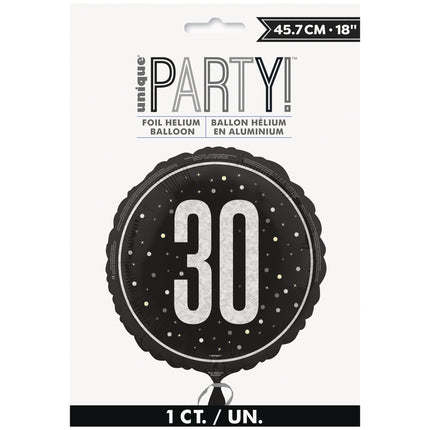 30 vuotta helium ilmapallo musta valkoinen tyhjä 45cm