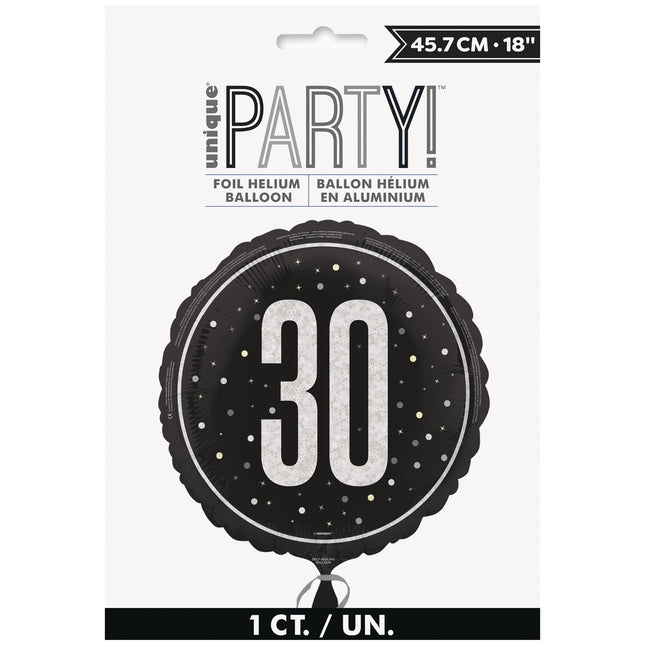 30 vuotta helium ilmapallo musta valkoinen tyhjä 45cm
