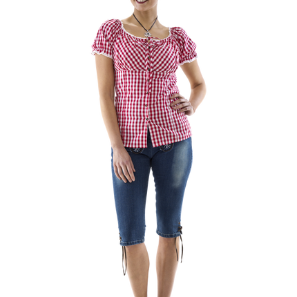 Carmen pusero punavalkoruutuinen, rusettinauha