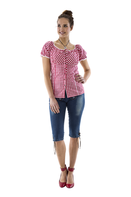 Carmen pusero punavalkoruutuinen, rusettinauha