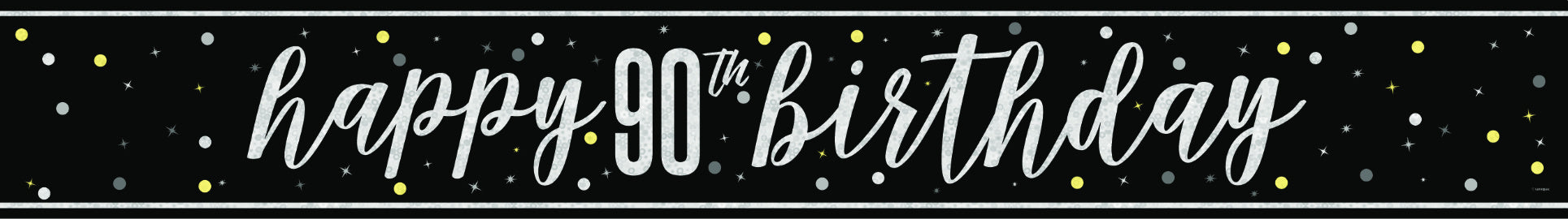 Hyvää syntymäpäivää banneri musta 90 vuotta 2.74m
