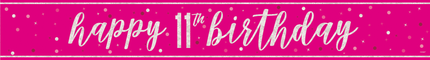 Hyvää syntymäpäivää banneri vaaleanpunainen 11 vuotta 2.74m