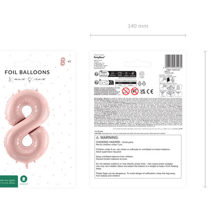 8 vuoden kuva ilmapallo vaaleanpunainen tyhjä 72cm