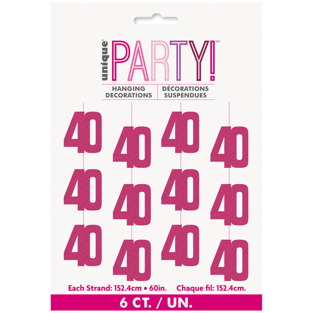 40 vuotta roikkuu koristelu vaaleanpunainen 1.52m