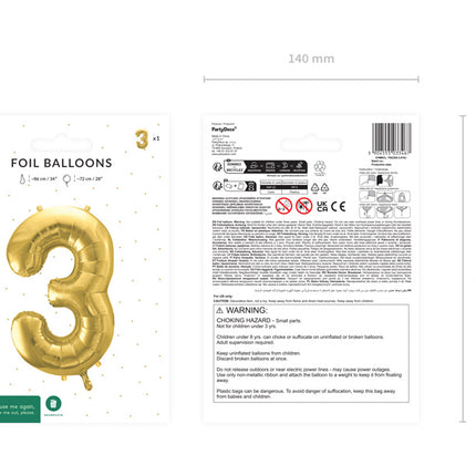 3 vuoden kuva ilmapallo kultainen tyhjä 72cm