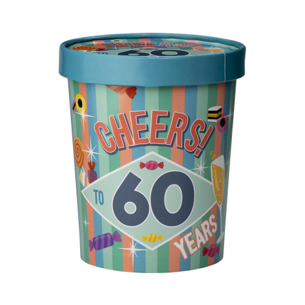 Värillinen karkkitarjotin 60 vuotta 12cm