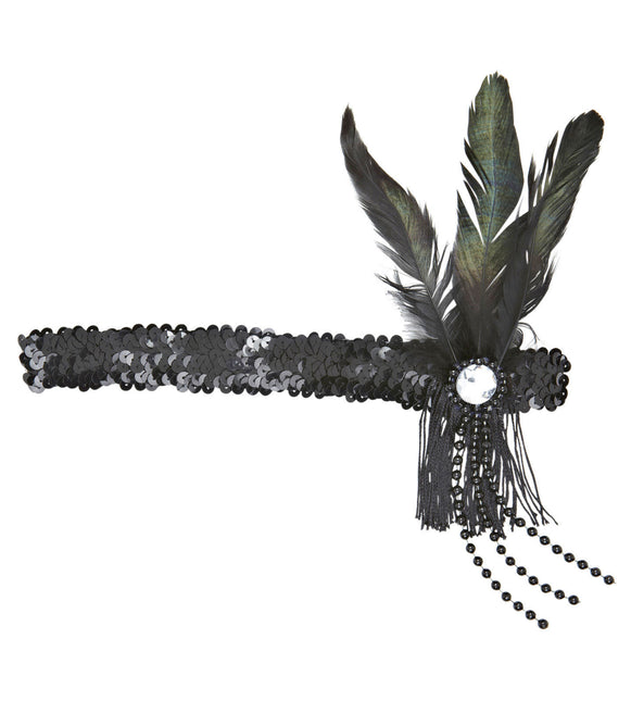 Musta otsapanta paljetteja höyhenet