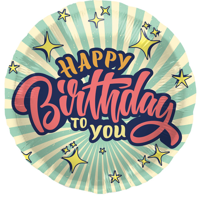 Helium ilmapallo Hyvää syntymäpäivää Retro tähdet tyhjä 45cm