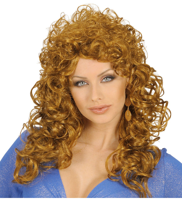 Vaaleanruskea peruukki puolipitkät hiukset kiharat