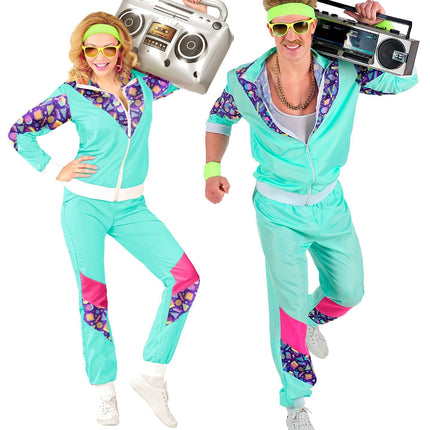 Neon 80S Verryttelypuku Vikaantunut vaaleansininen