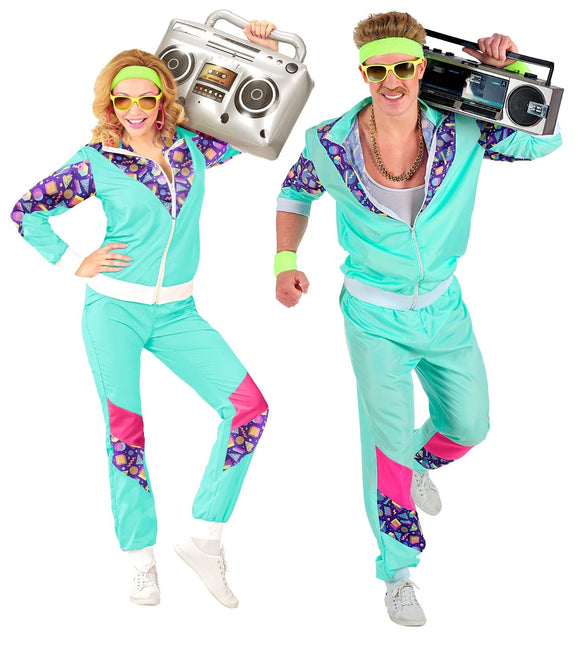 Neon 80S Verryttelypuku Vikaantunut vaaleansininen